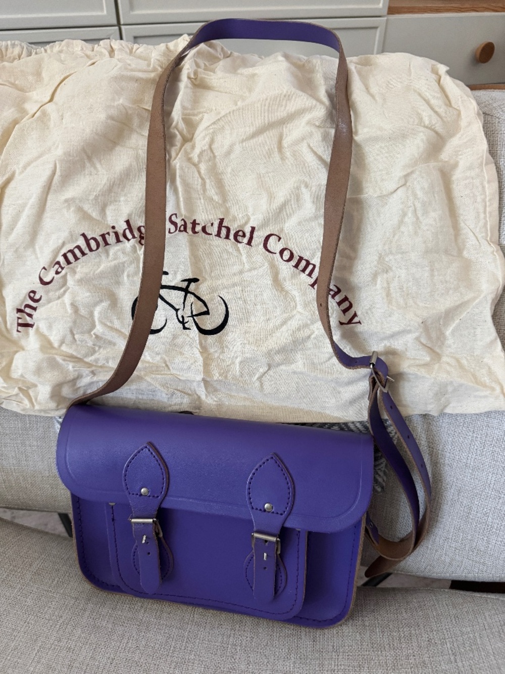 Cambridge Satchel Company Leather Crossbody Purple Bag 11 Inch Adjustable Strap
